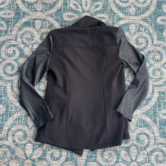 Matty M Black Knit Open Front Jacket with Faux Leather Sleeves - Picture 7 of 8